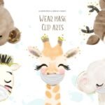Kit Digital Animais Mascaras Aquarela
