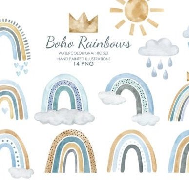 ARCO IRIS BOHO AZUL Kit Digital Arco Iris Boho Azul - Imagem 1
