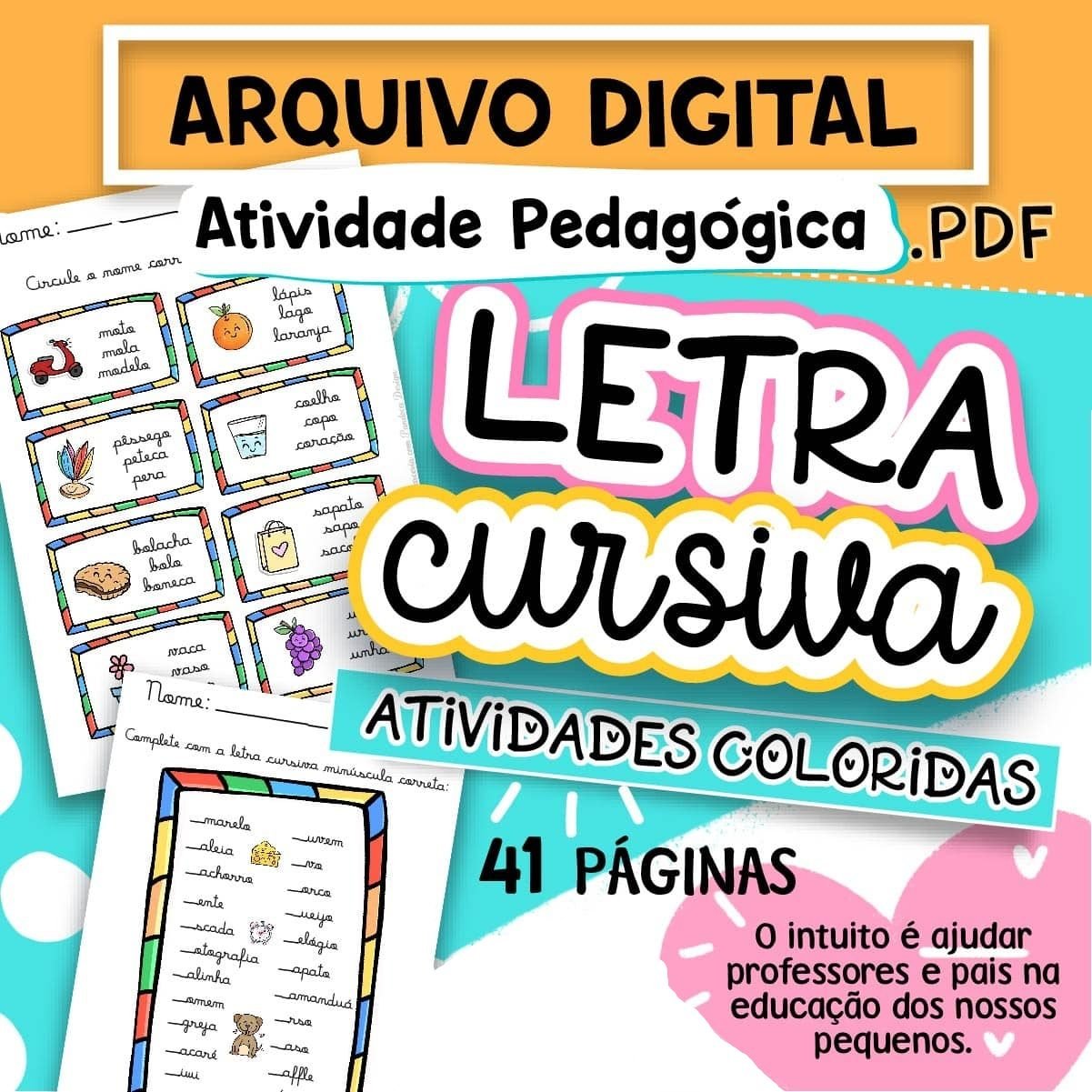 ATIVIDADE LETRA CURSIVA Kit Digital Atividade Pedagógica Letra Cursiva - Imagem 1