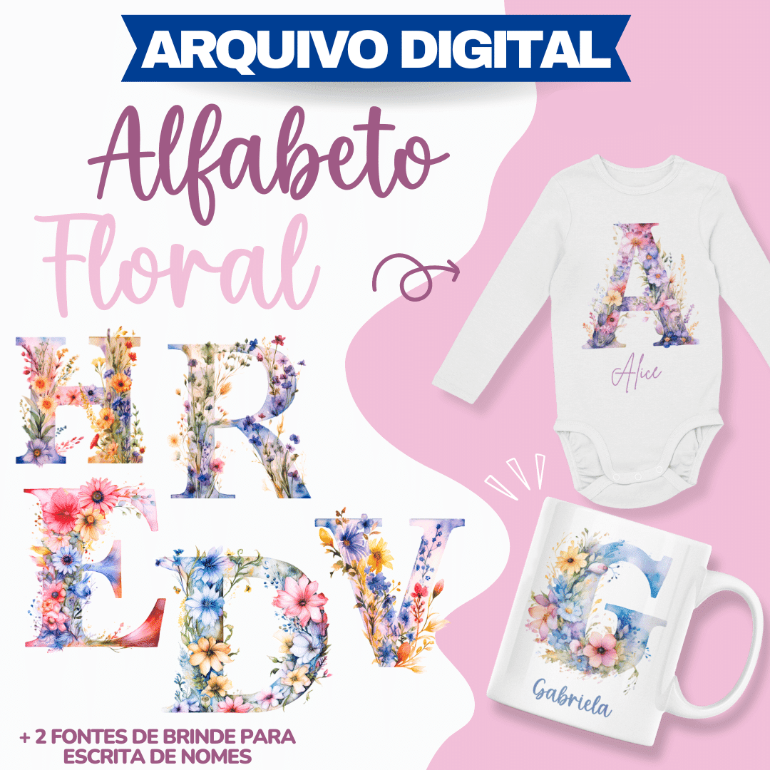 Alfabeto Floral Kit Digital Alfabeto Floral - Imagem 1
