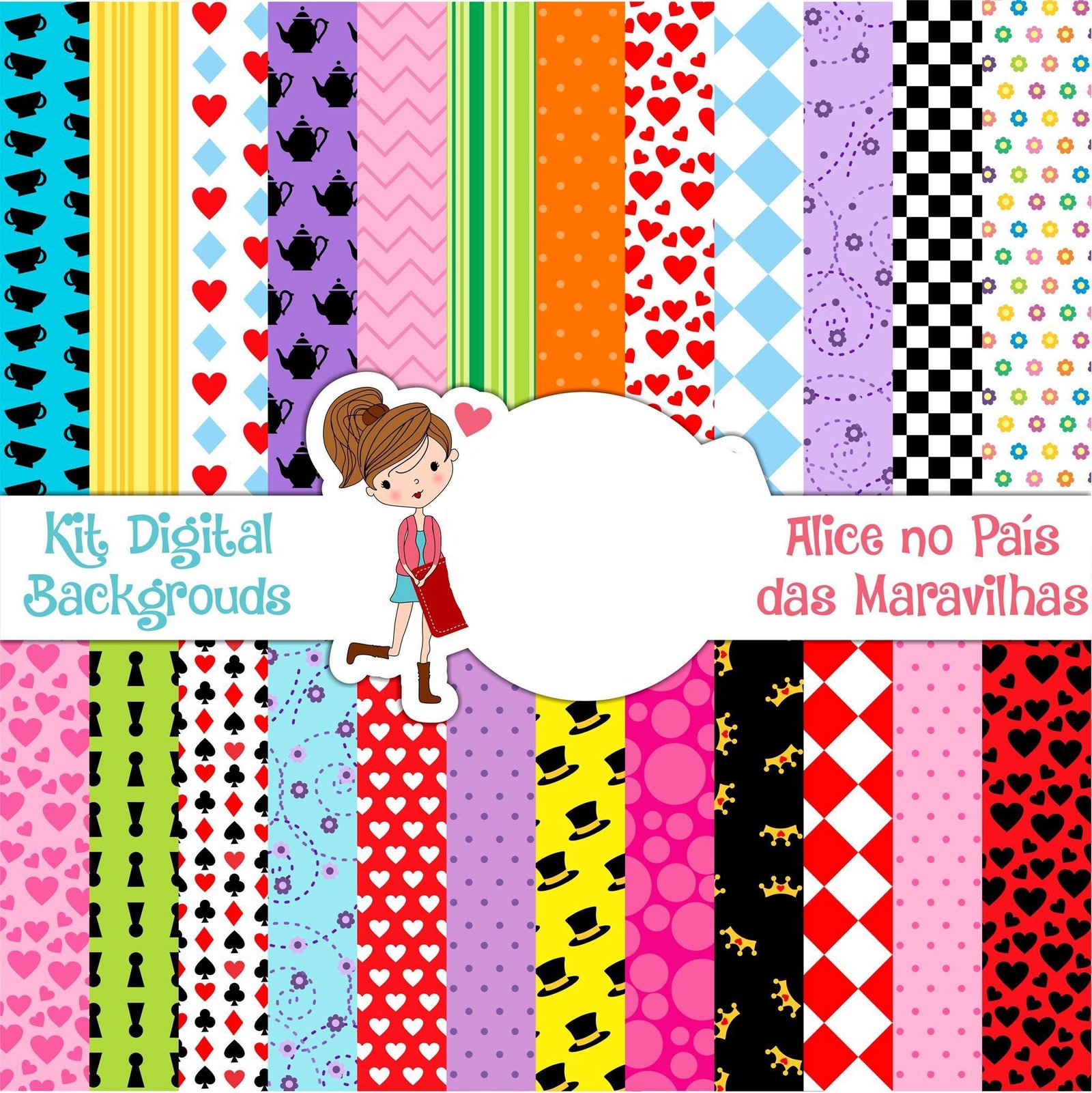 Alice no País das Maravilhas Kit Digital Papeis Alice no País das Maravilhas - Imagem 1