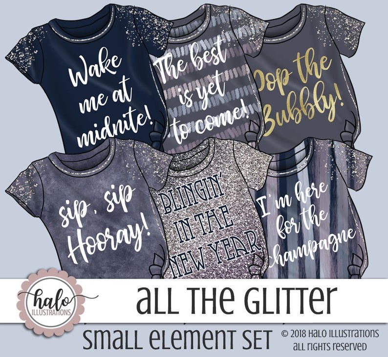 All the Glitter Small Elements-Halo Kit Digital Camisas Glitter - Imagem 1