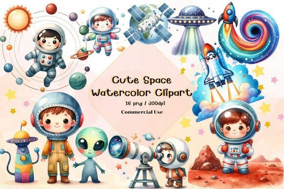 Astronaura Aquarela Kit Digital Astronauta Aquarela - Imagem 1