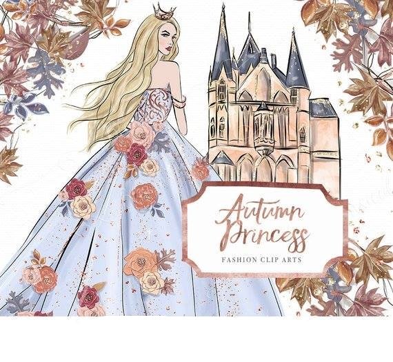 Autumn Fairytale Princess Clip Art Kit Digital Princesa de Conto de Fadas de Outono - Imagem 1