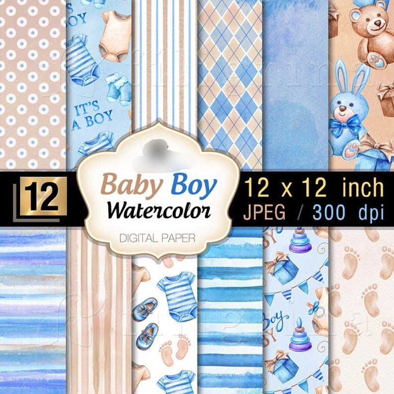BABY BOY PAPERS Arquivo Kit digital Papel Azul - Imagem 1