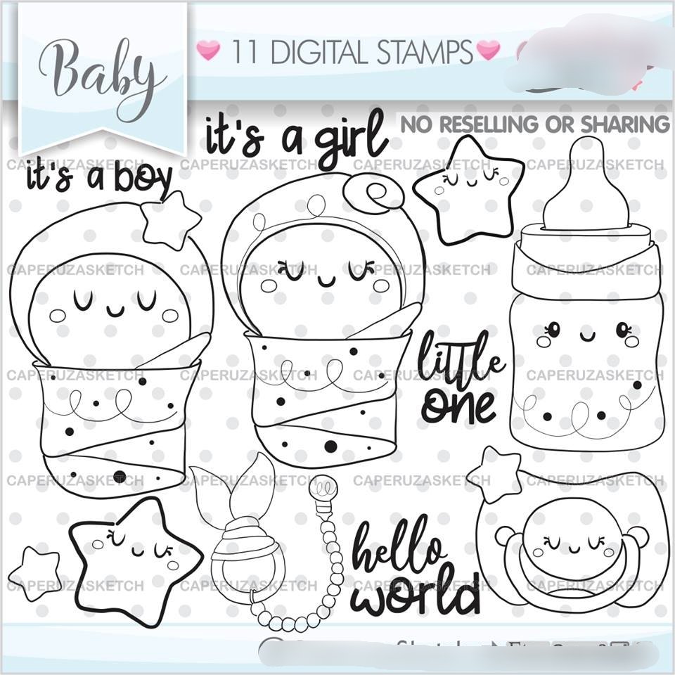 BABY BOY STAMPS Kit Digital Baby Boy Rabisco - Imagem 1