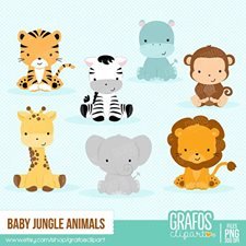 BABYJUNGLEANIMALS-grafosclipart Arquivo Kit Digital Animais Bebê Safari - Imagem 1