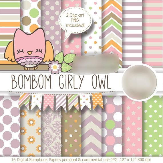 BOmbom Girly Owl Kit Digital Papeis Bombom Girly - Imagem 1