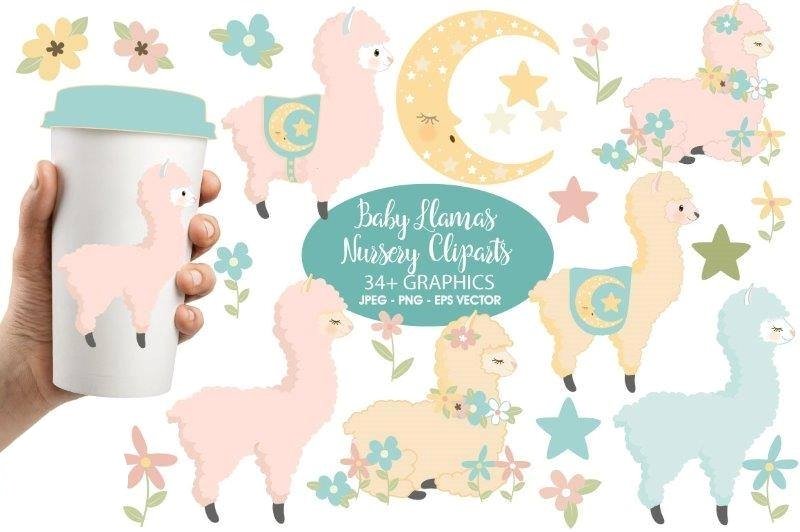 Baby Llama Nursery Clipart Kit Digital Baby Liama - Imagem 1