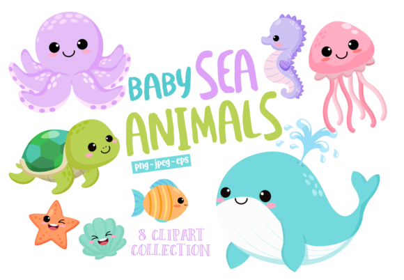 Baby Sea Animals Kit Digital Baby Animal Marinho - Imagem 1