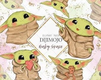Baby Yoda 2 Clipart Kit Digital Baby Sparce Yoda - Imagem 1
