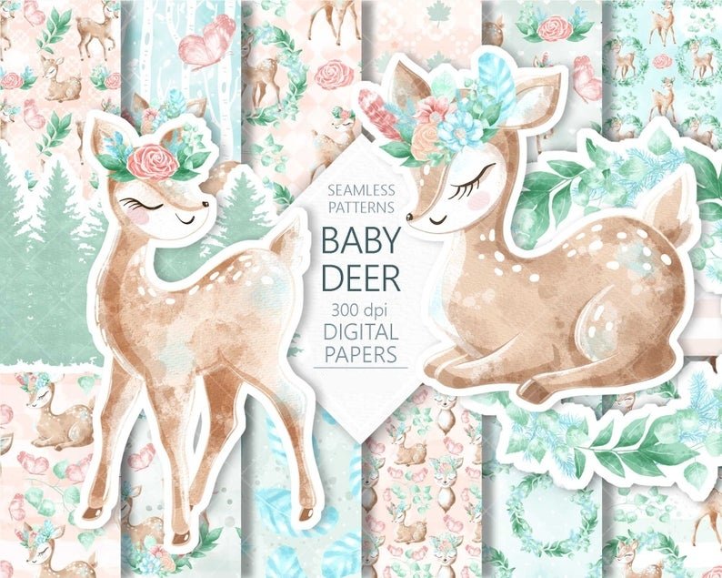 BabyDeer_pp Kit Digital Papeis Cervo Baby - Imagem 1