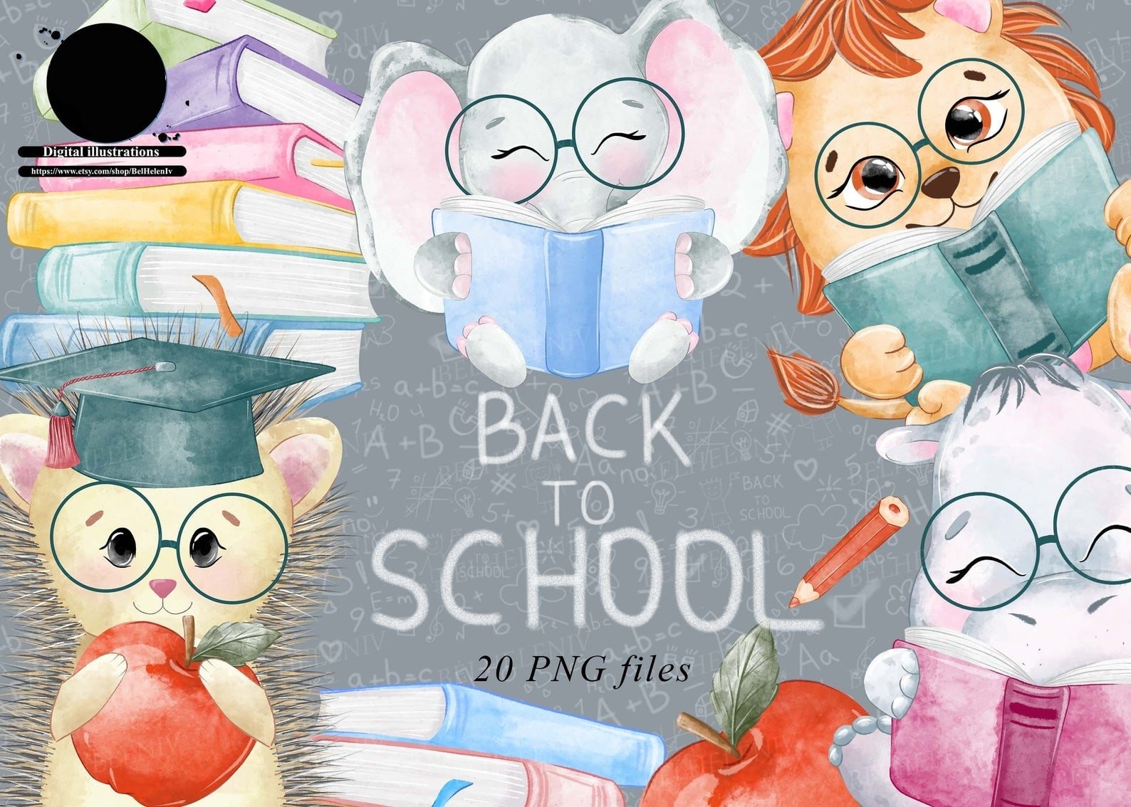 Back to School Kit Digital Baby Safari Aquarela - Imagem 1