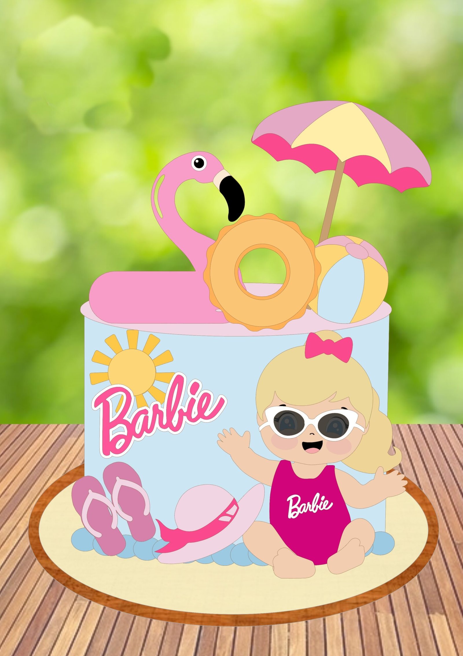 Barbie Baby Praia Arquivo Topo de Bolo Barbie Baby Praia - Imagem 1
