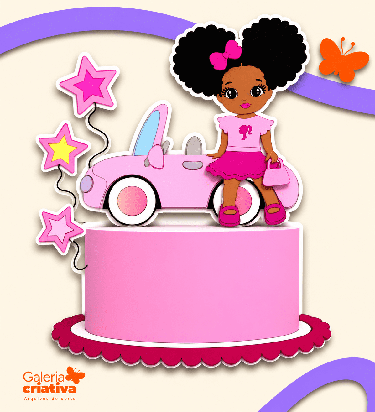 Barbie Carro Cacheada Arquivo Topo de Bolo Barbie Carro Cacheada - Imagem 1