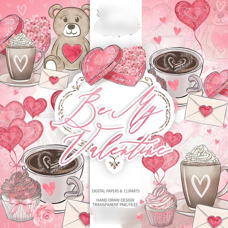 Be My Valentine Kit Digital Papeis Ursinho Romantico - Imagem 1
