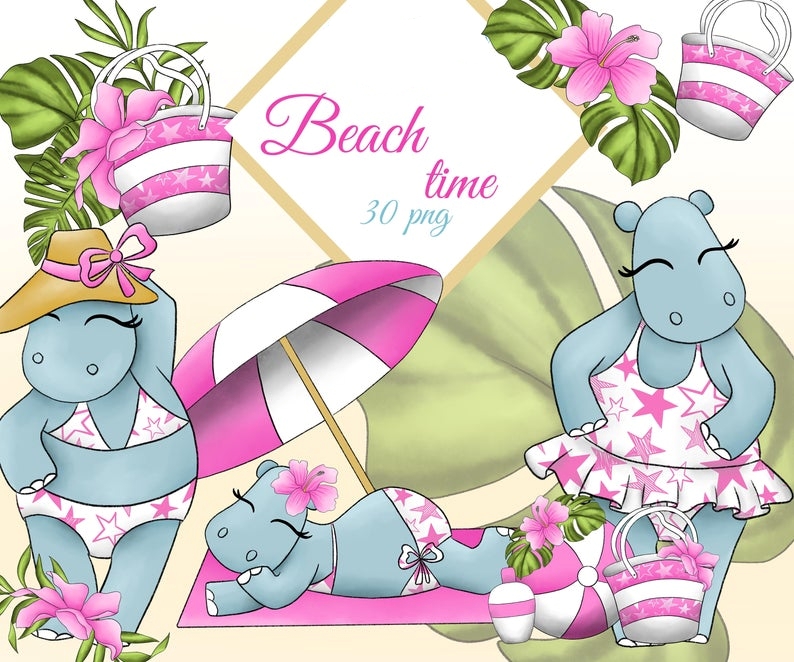 Beach Time-DDAA Kit Digital Hora da Praia Hipopotamo - Imagem 1