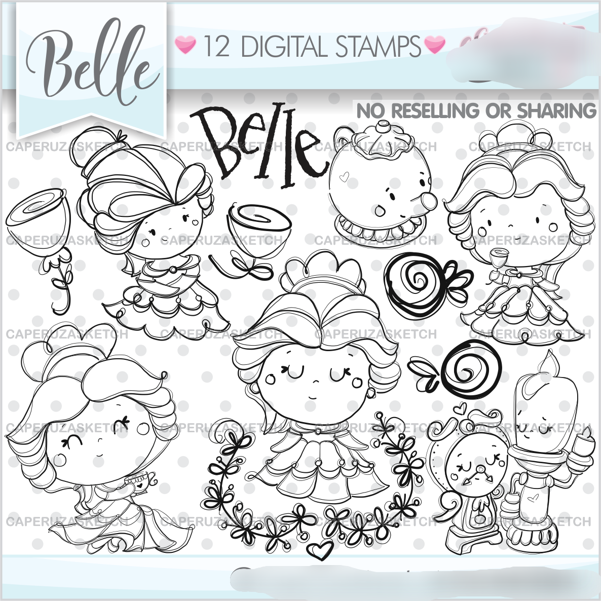 Belle Stamps Kit Digital Bela e a Fera Rabisco - Imagem 1