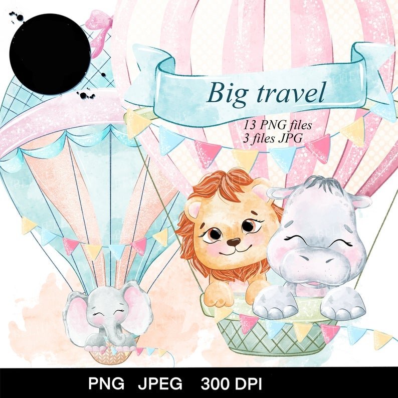 Big Travel Kit Digital Animais Fofinhos Grande Viagem - Imagem 1
