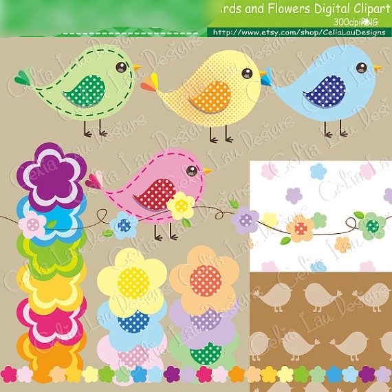 Birds and Flowers_Celia Lau Kit Digital Passarinhos - Imagem 1