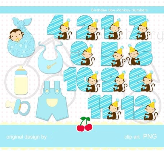 Birthday Boy Monkey Numbers Kit Digital Aniversario Macaquinhos Boy - Imagem 1