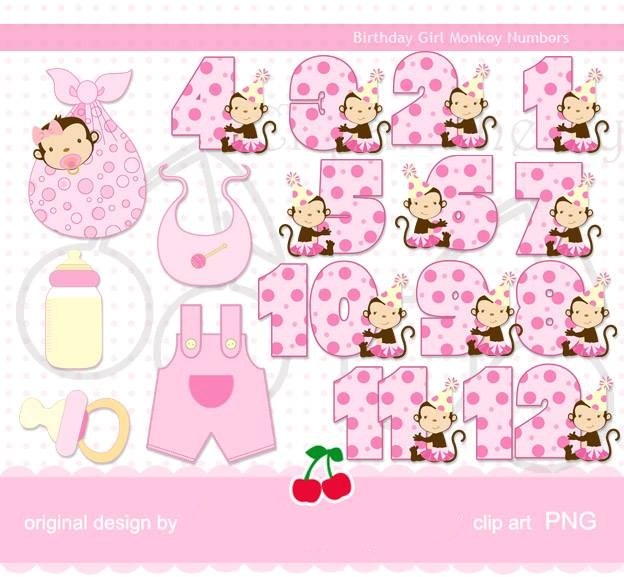 Birthday Girl Monkey Numbers Kit Digital Aniversario Macaquinhas Girl - Imagem 1