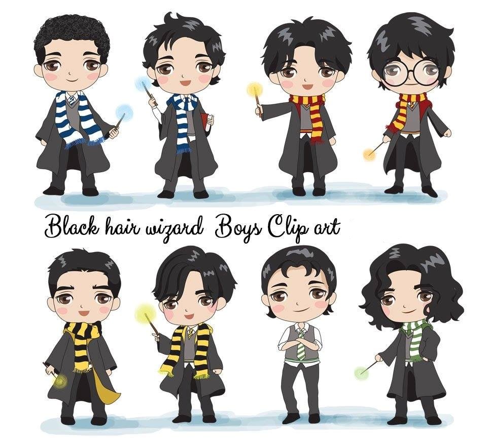 Black Hair Wizard Boys Kit Digital Harry Potter - Imagem 1