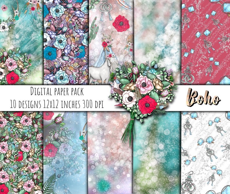 Boho - Papeis Arquivo Kit Digital Papeis Boho - Imagem 1
