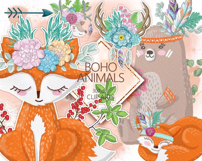 BohoAnimalspart Kit Digital Animais Boho - Imagem 1