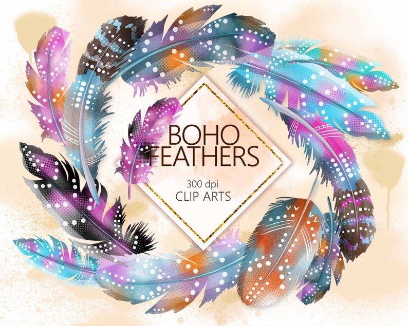 BohoFeatherspart Kit Digital Penas Boho - Imagem 1