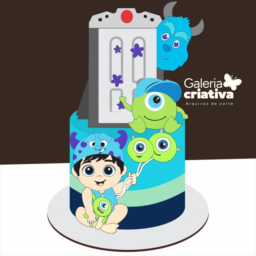 Boo Monstros SA Baby em Camadas 2 Arquivo Topo de Bolo Boo Monstros SA Baby em Camadas 2 - Imagem 1