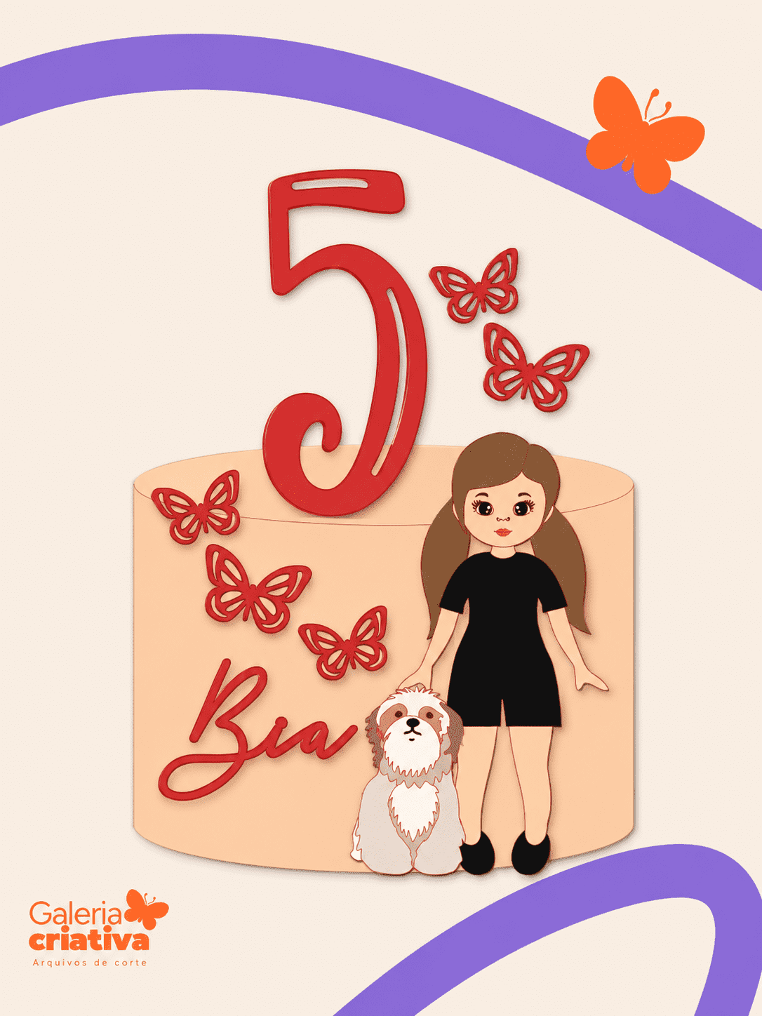 Borboleta Menina Cachorro Arquivo Topo de Bolo Borboleta Menina Cachorro - Imagem 1