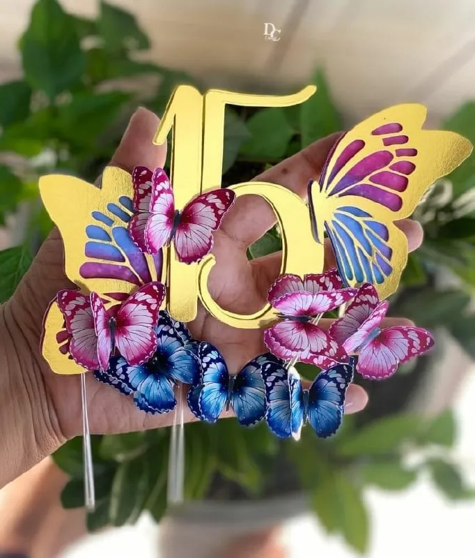 Borboletas Rosa e Azul Arquivo Topo de Bolo Borboletas Rosa e Azul - Imagem 1