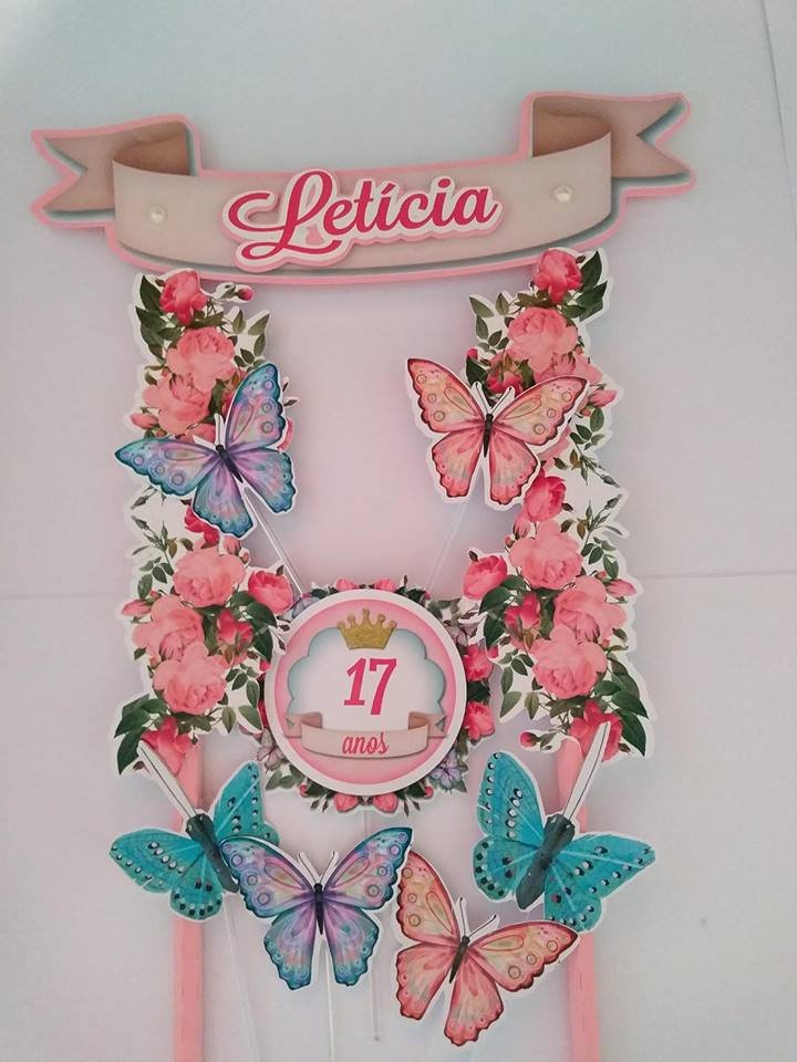 Borboletas e Flores Arquivo Topo de Bolo Borboletas e Flores - Imagem 1