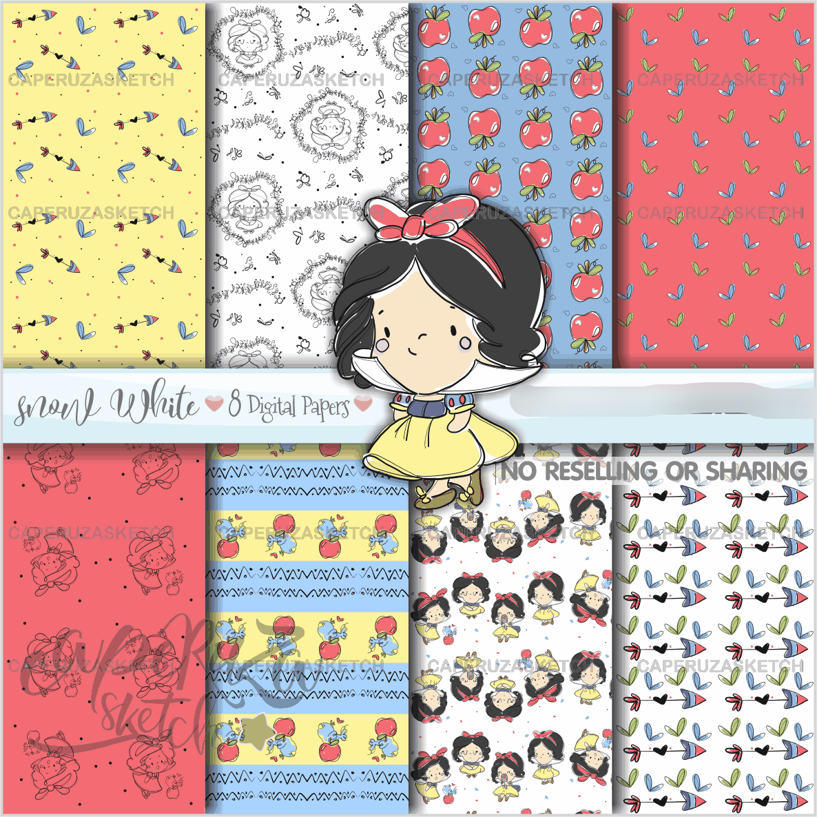 Branca de Neve Paper Kit Digital Papeis Branca de Neve - Imagem 1