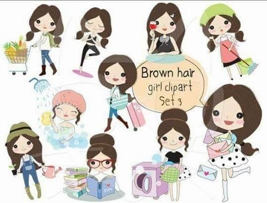Brownhair_set3 Kit Digital Meninas de Cabelo Castanho - Imagem 1