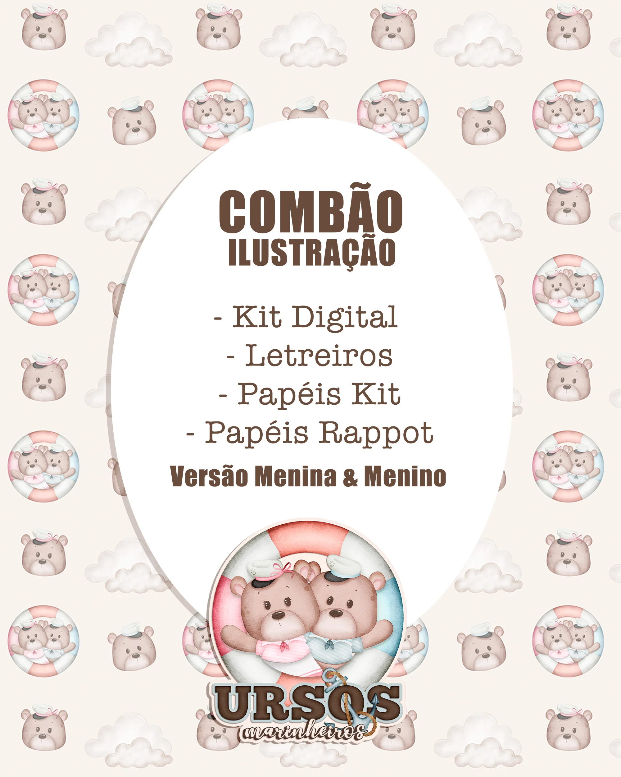 COMBÃO URSOS Kit Digital Ursos Marinheiros Ilustraçoes - Imagem 1