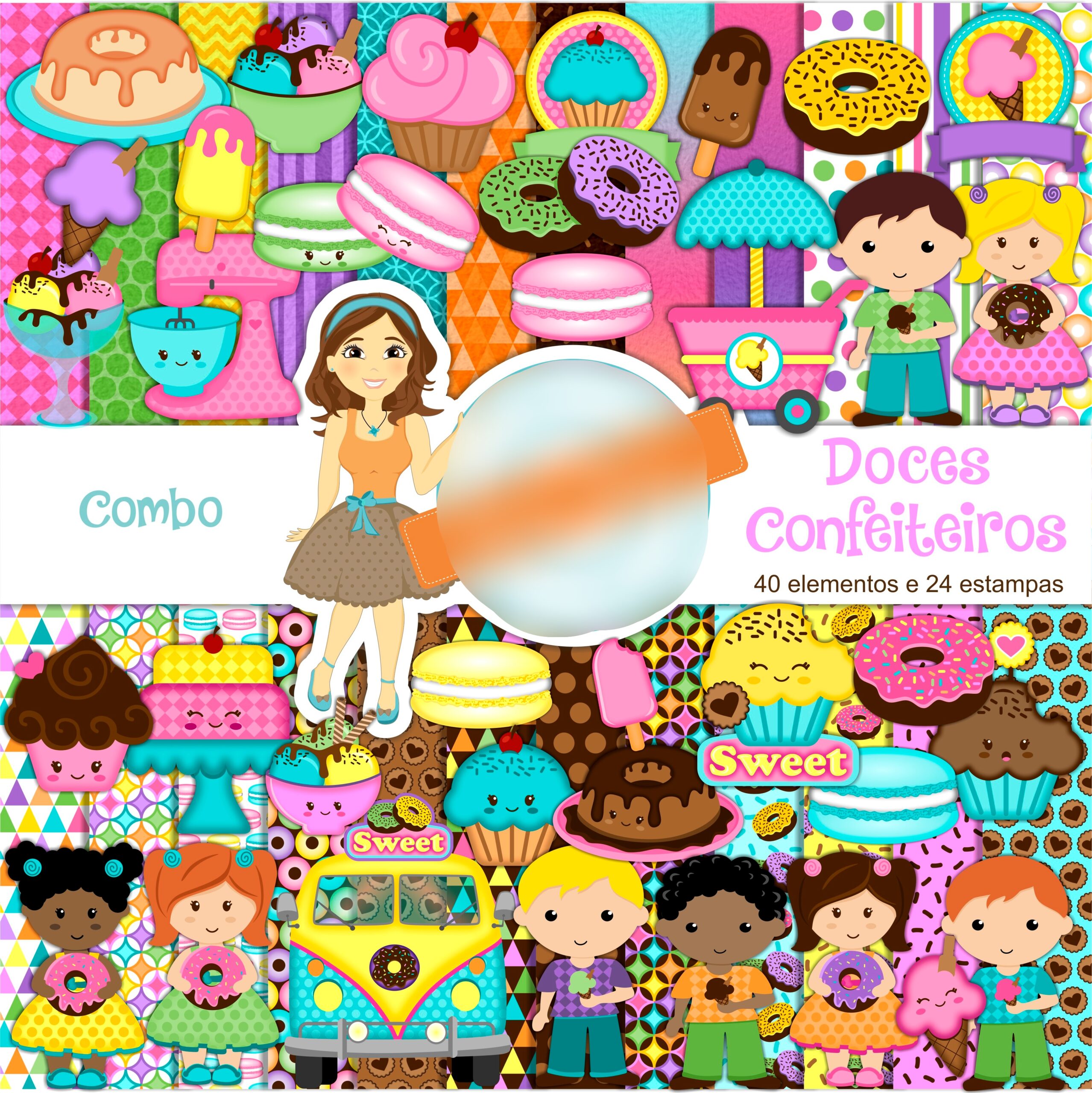 COMBO_DOCESCONFEITEIROS_KDNN Kit Digital Papeis Doces Confeiteros - Imagem 1