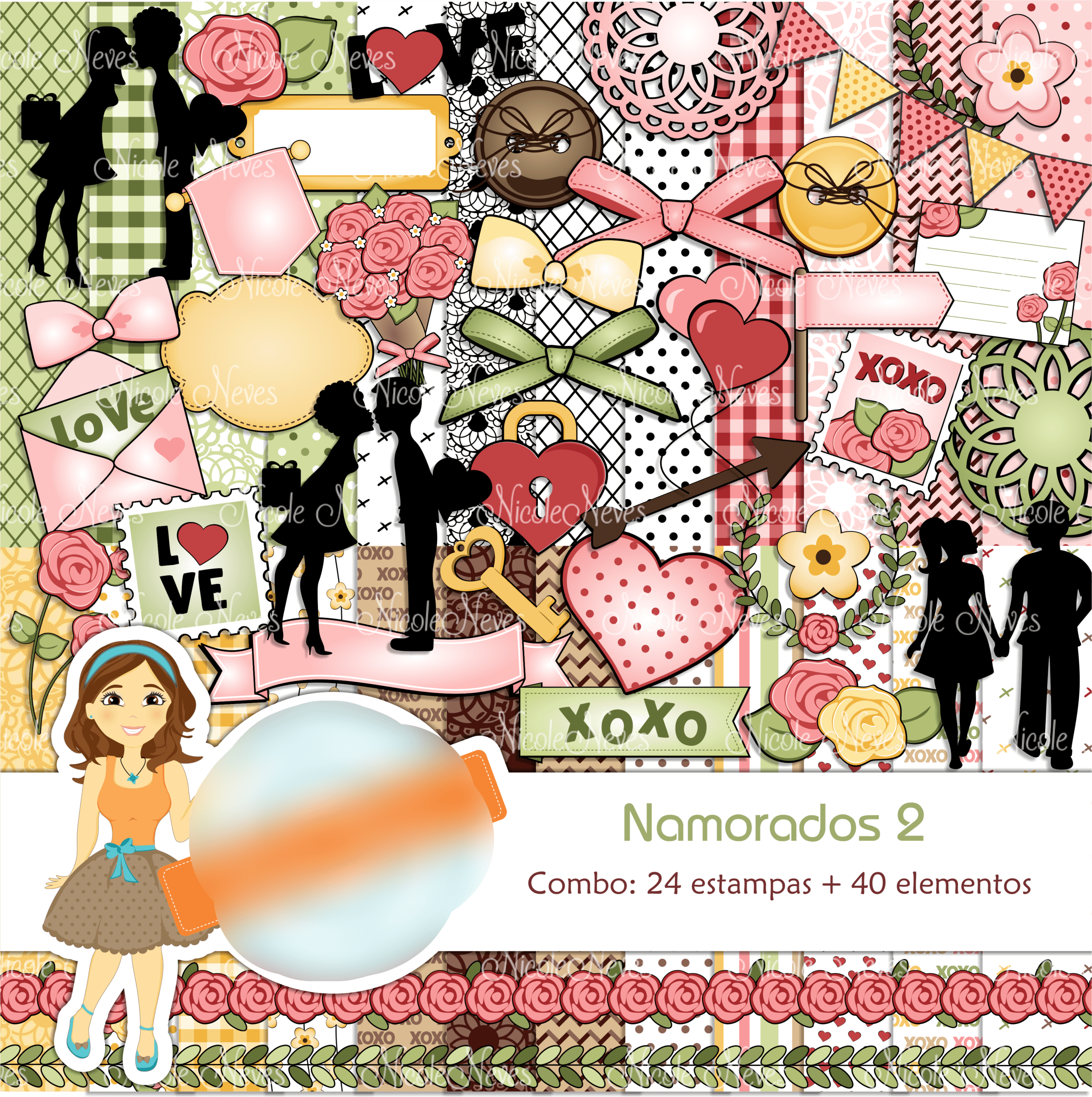 COMBO_NAMORADOS Kit Digital Papeis Namorados - Imagem 1