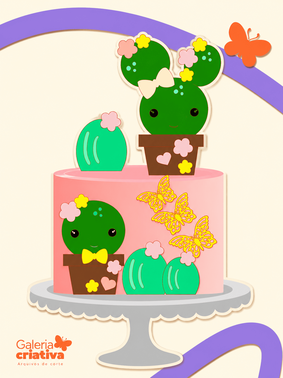 Cactos Cute 2 Arquivo Topo de Bolo Cactos Cute 2 - Imagem 1