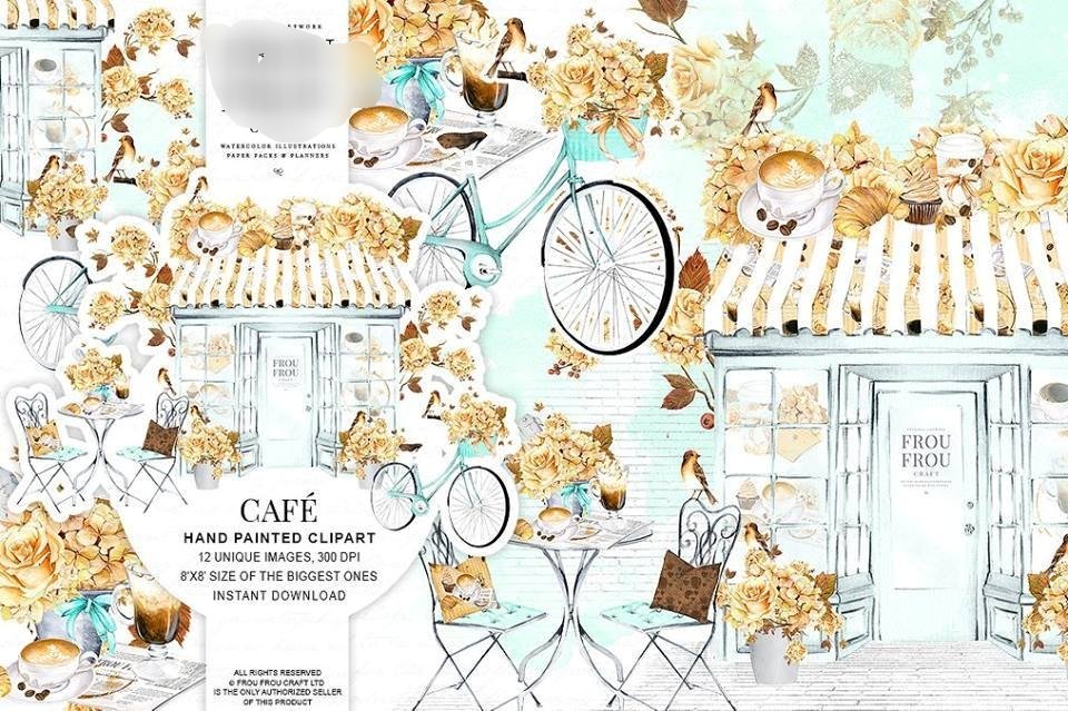 Cafe Clipart Kit Digital Cafeteria Clipart - Imagem 1