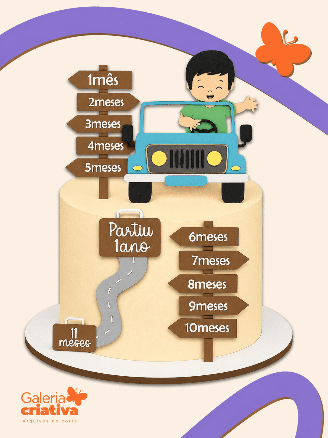 Carrinho Menino Partiu 1 Ano Arquivo Topo de Bolo Carrinho Menino Partiu 1 Ano - Imagem 1