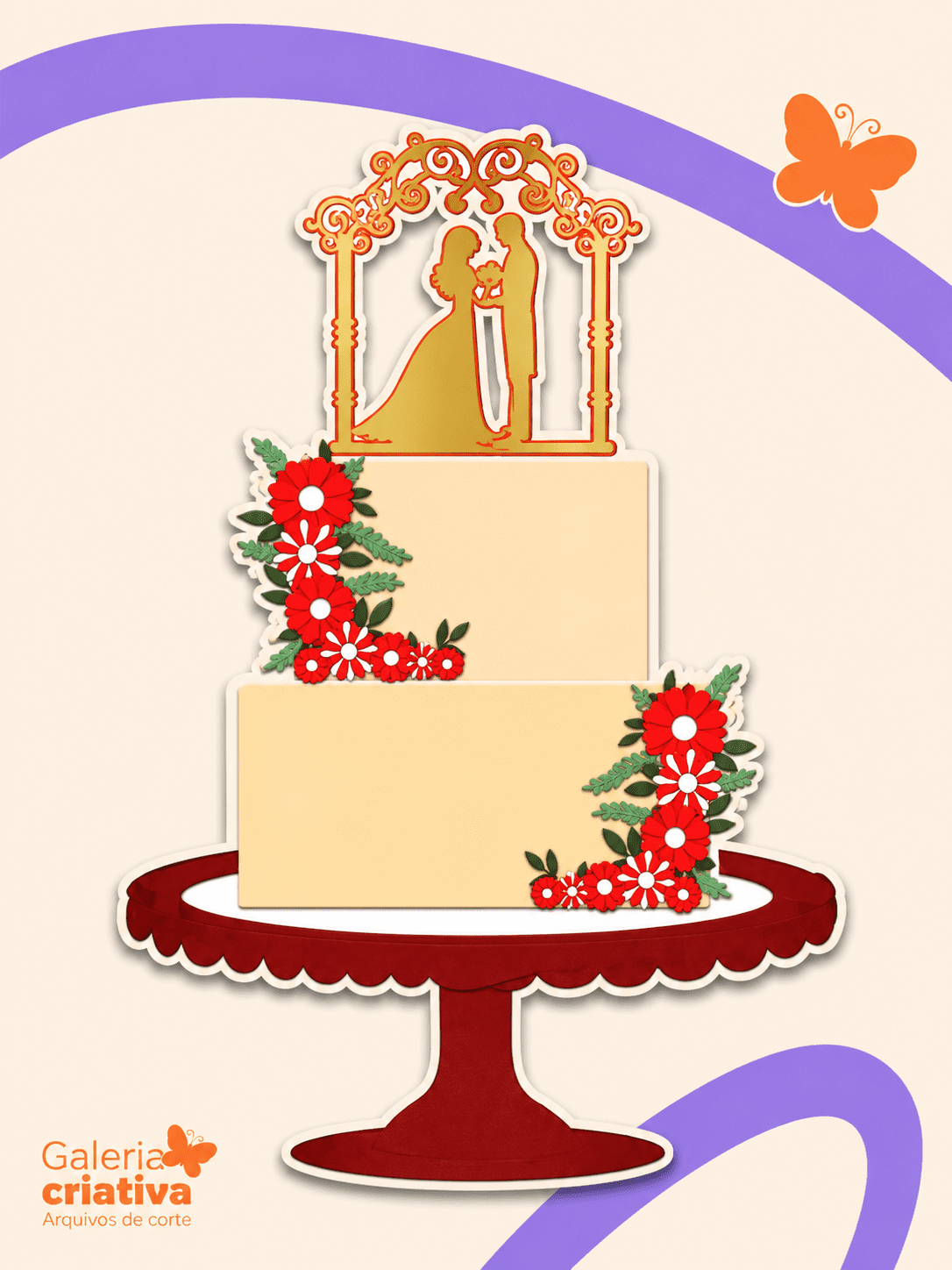 Casamento Silhueta Floral Arquivo Topo de Bolo Casamento Silhueta Floral - Imagem 1