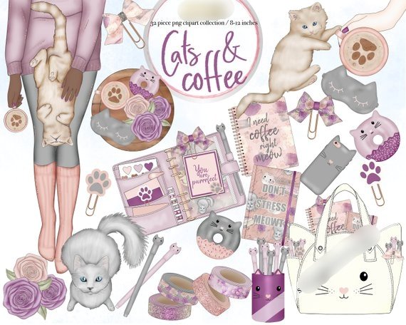 Cats _ Coffee Planner-Gaynor Kit Digital Gatinho Organização - Imagem 1