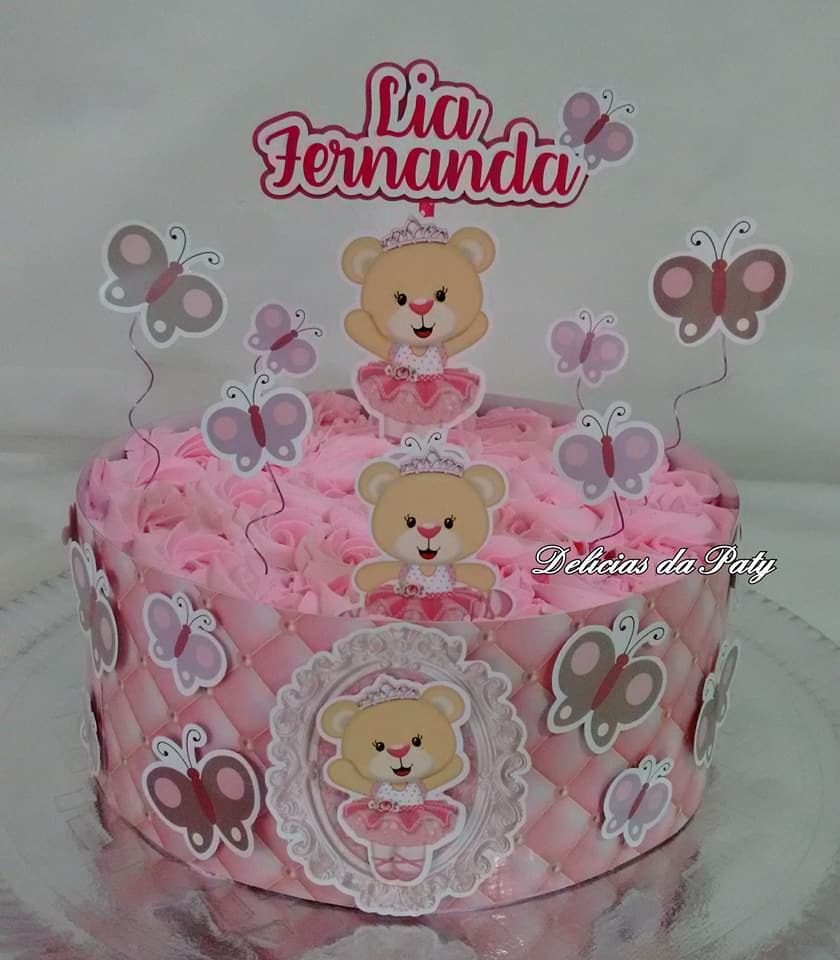 Chá de Bebê Ursinha Bailarina Arquivo Topo de Bolo Chá de Bebê Ursinha Bailarina - Imagem 1