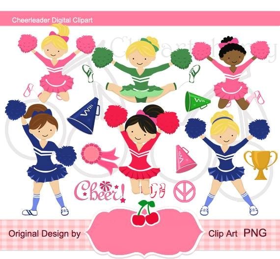 Cheerleader Digital Clipart Set Kit Digital Animadoras de Torcidas - Imagem 1