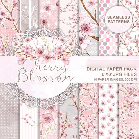 Cherry Blossom Kit Digital Papeis Flor de Cerejeira - Imagem 1