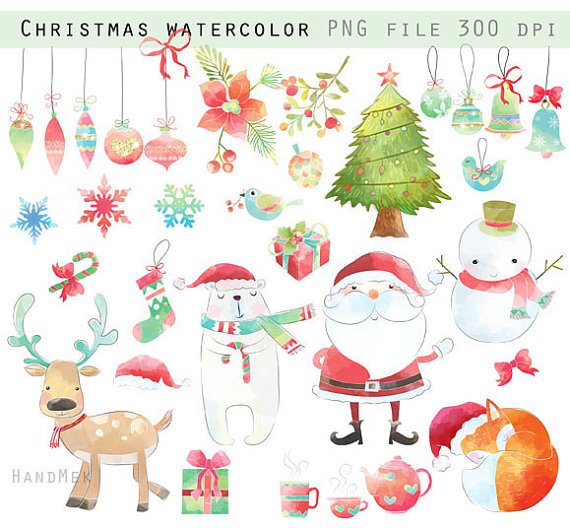 Christmas Watercolor Kit Digital Natal Acessorios - Imagem 1