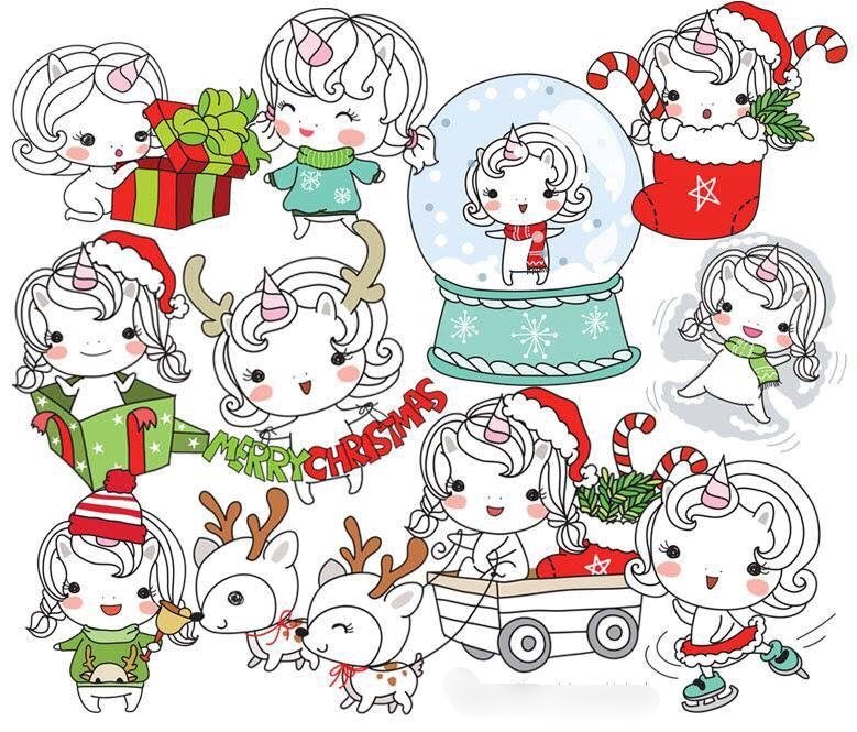 ChristmassetUni Kit Digital Unicornio Natal - Imagem 1