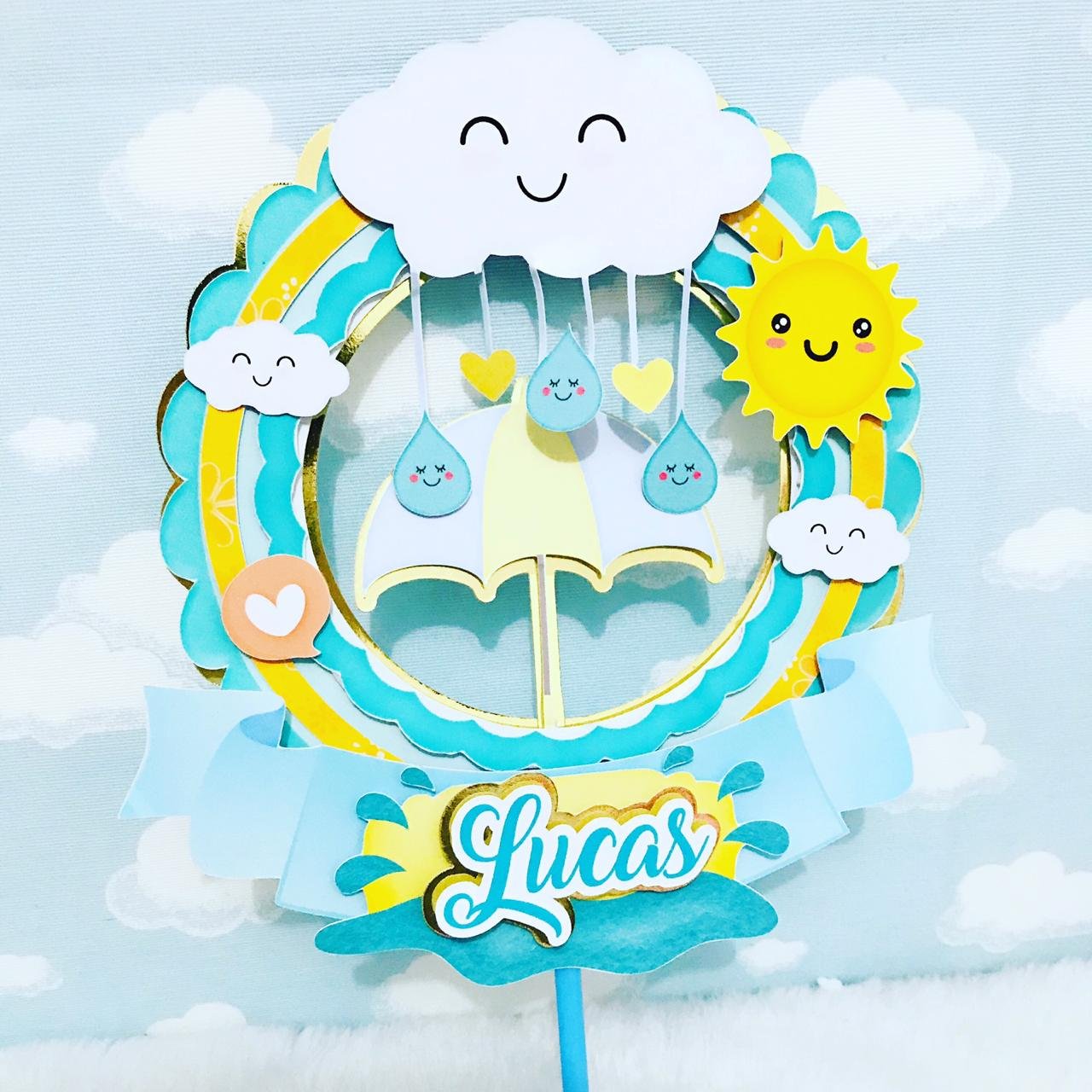 Chuva de Amor e Benção Circular Menino Arquivo Topo de Bolo Chuva de Amor e Benção Circular Menino - Imagem 1